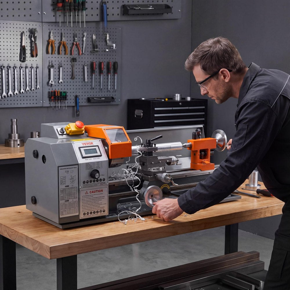 VEVOR Mini Metal Lathe 7" x 16" 750W Benchtop Lathe Machine Variable Speed, for Precision Metalworking Turning, 2500 RPM Max Speed, with Metal Gear, LED Display, Supports 10 Metric 10 Imperial Threads