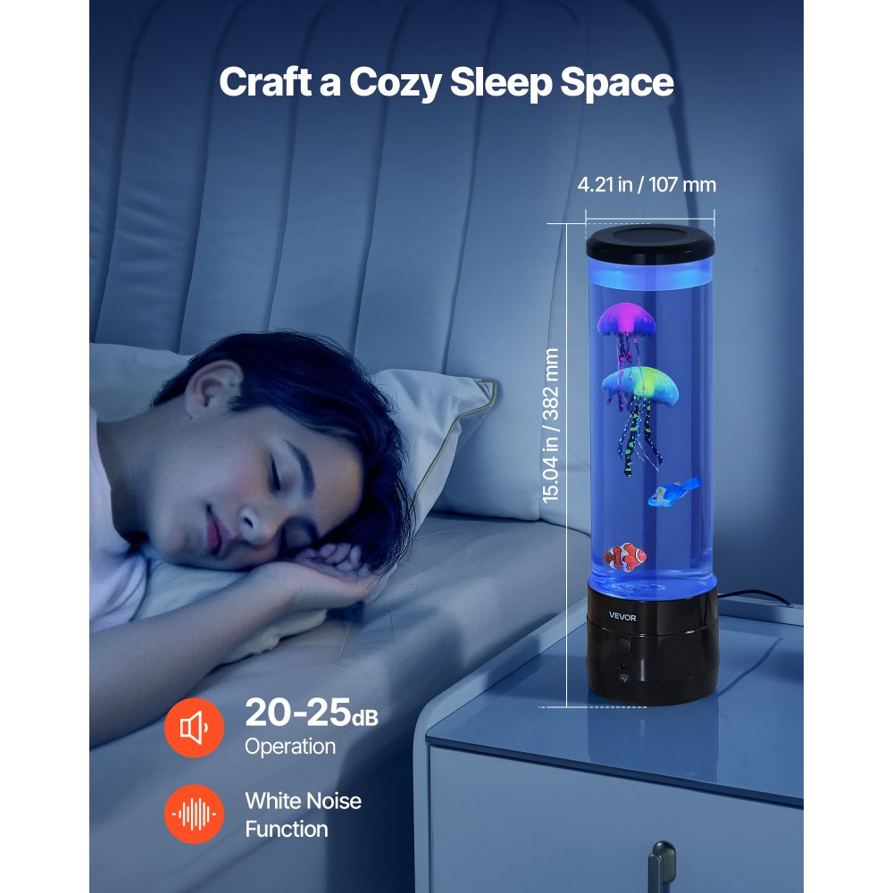 VEVOR Sensory Bubble Tube Lamp, 16 Color Changing Light Effects, Water Fish Lamp with Built-in Bluetooth Speaker & White Noise, Fake Aquarium Tank Night Light for Bedroom Living Room Home Decor