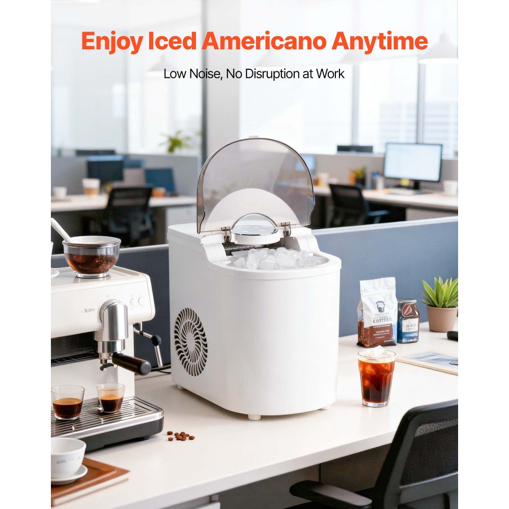 VEVOR Countertop Ice Maker, 7 Cubes Ready in 6 Mins, 26 lbs per Day, Self-Cleaning Portable Machine with Ice Scoop, Ice-Making Machine with 2 Sizes Bullet Ices for Home, Kitchen, Office, Bar & Party