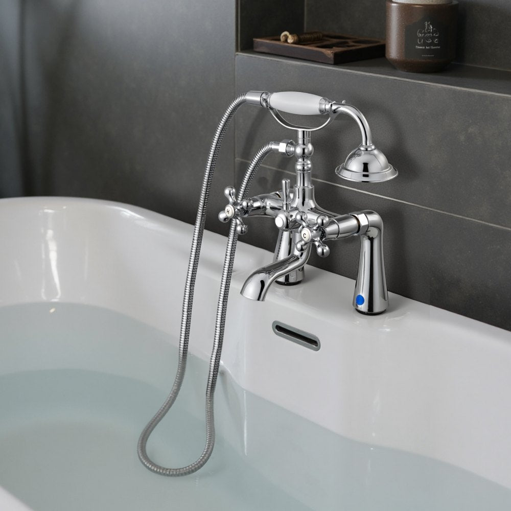 VEVOR Clawfoot Tub Faucet, Deck Mount Bathtub Faucets with Handheld Shower, Vintage Polished Chrome Clawfoot Tub Filler Faucet Shower Kit with 360° Rotation Spout & 59-inch Long Hose for Bathtubs