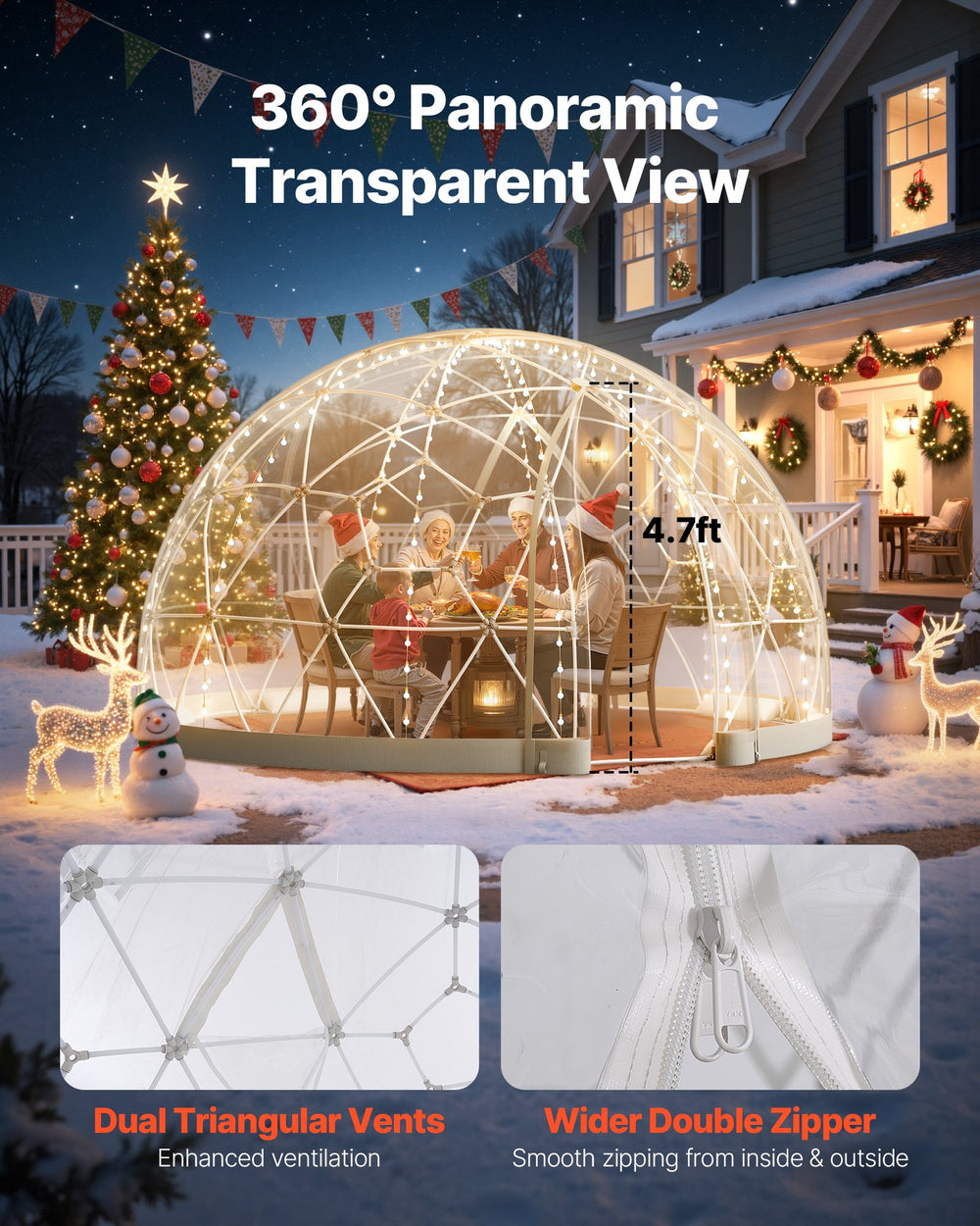 VEVOR Garden Dome Igloo, 9.5 x 5.7 ft Outdoor Clear Bubble Tent - Image 1