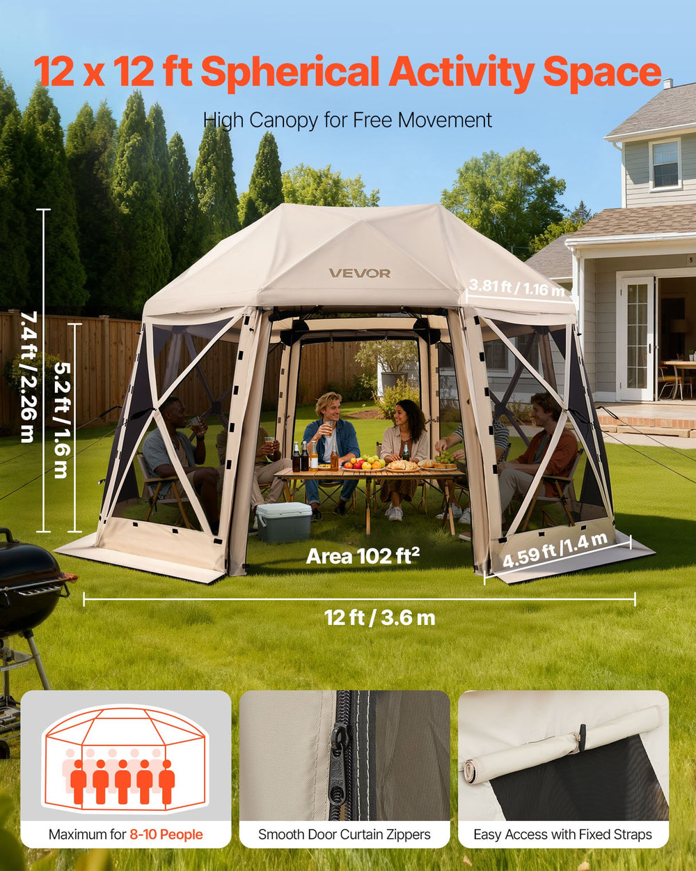 VEVOR Pop up Gazebo Screen Tent, 12 x 12 ft - image 2