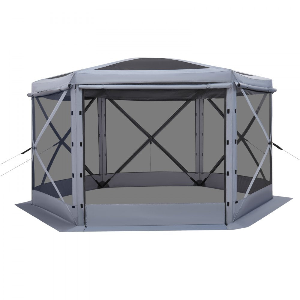 VEVOR Pop up Gazebo Screen Tent, 12 x 12 ft Large 6-Sided Camping Canopy Tent with Removable Top & Carry Bag, Quick-Set & Bite-Proof, Screen House Sun Shelter for 8-10 Persons Backyard Patio, Grey