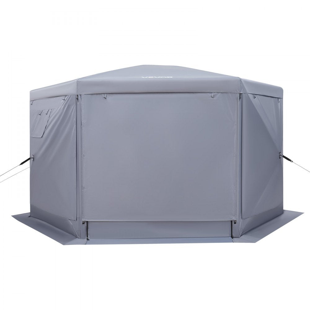 VEVOR Pop up Gazebo Screen Tent, 12 x 12 ft Large 6-Sided Camping Canopy Tent with Removable Top & Carry Bag, Quick-Set & Bite-Proof, Screen House Sun Shelter for 8-10 Persons Backyard Patio, Grey