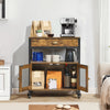 VEVOR Coffee Bar Cabinet, 24 Inch Farmhouse Coffee Bar Cabinet with Storage, Movable Coffee Bar Table with Wheels & Mesh Door, Sideboard Buffet Cabinet for Kitchen, Entryway