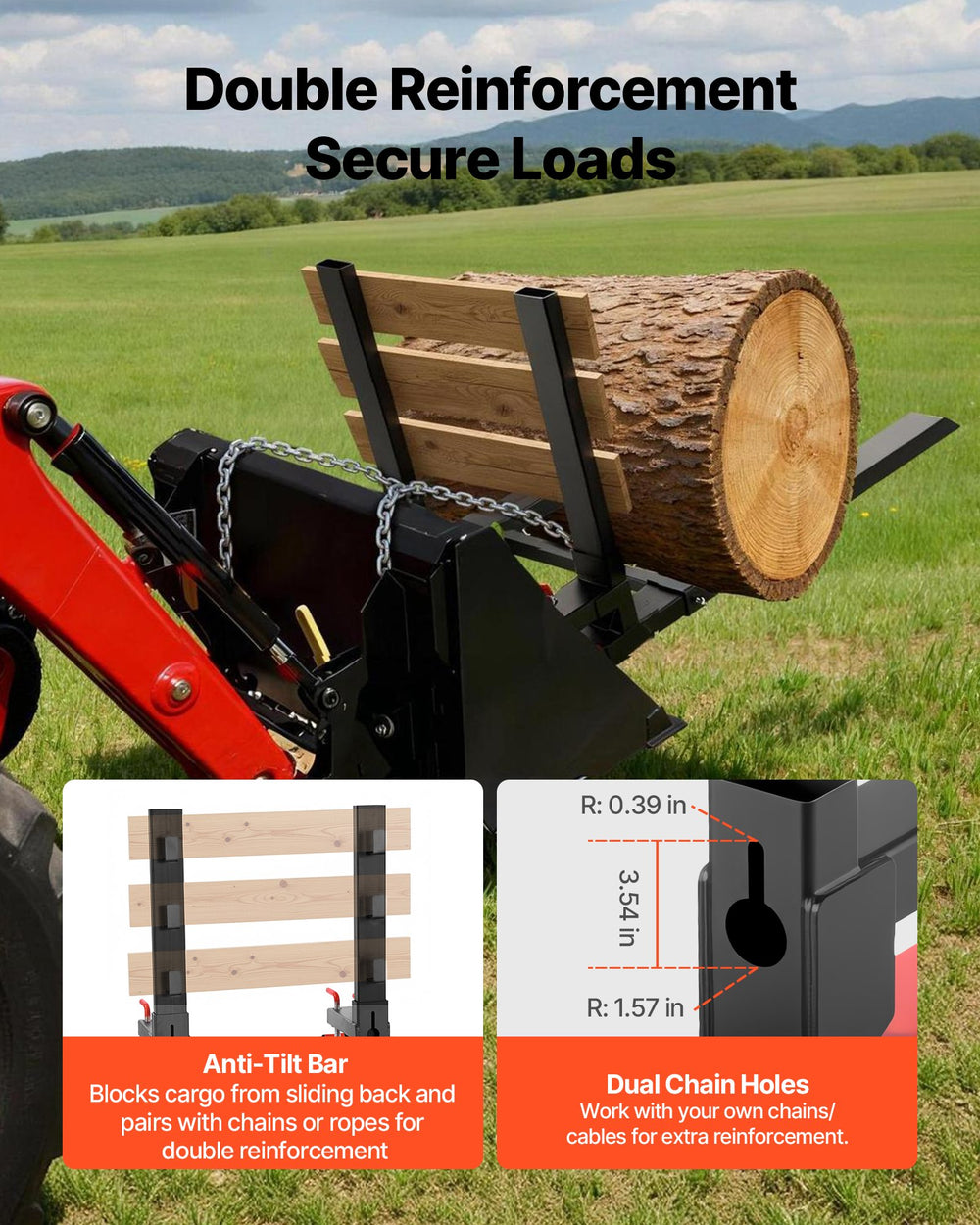 Double reinforcement with anti-tilt bar and dual chain holes graphic
