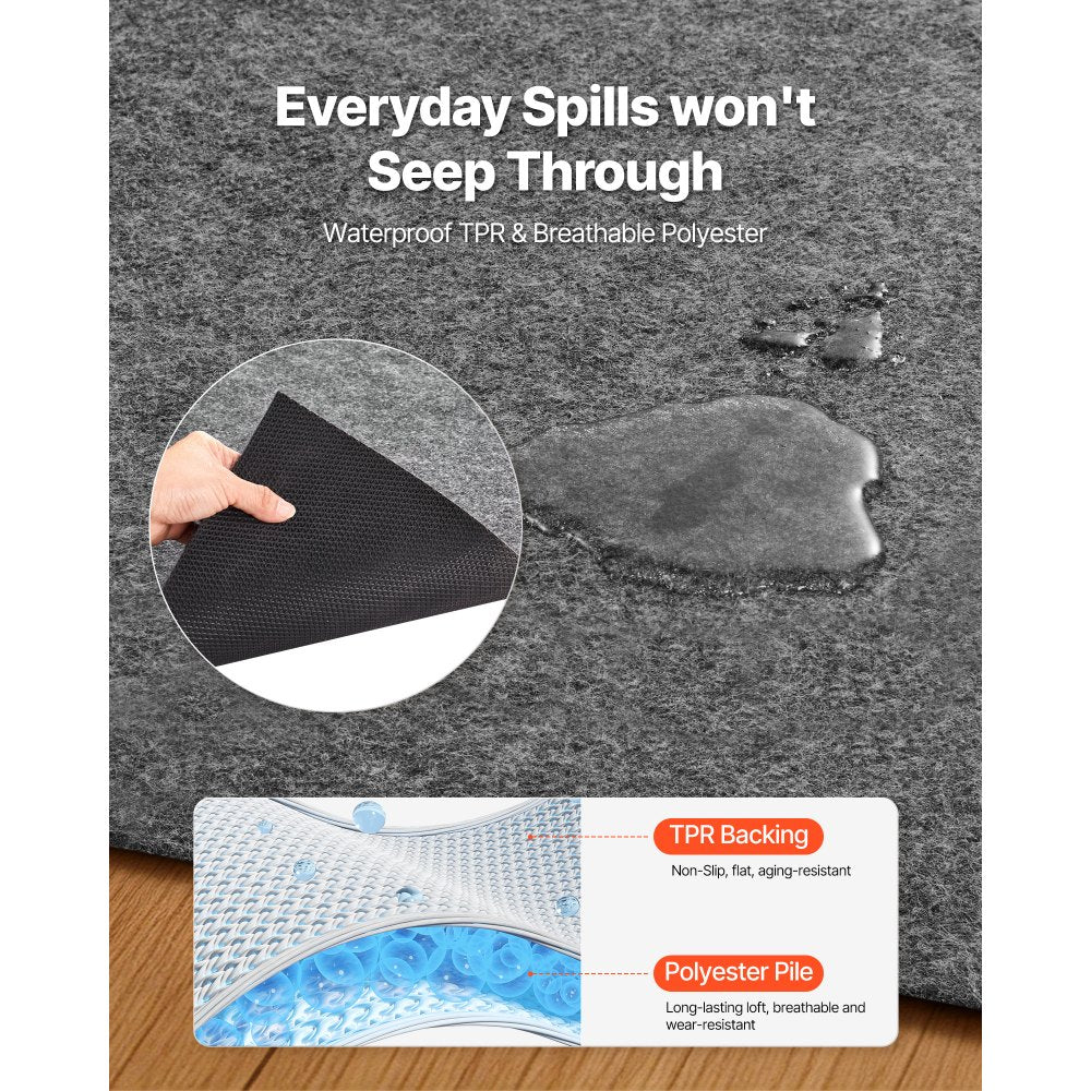 VEVOR Rug Pad 5 x 7 ft, Non-slip Carpet Area Pad, Rug Mat Padding with Dual Surface Felt Cushion & Rubber Gripper, Hardwood Floor Protection for All Floors, Finishes, Keeps Carpets in Place