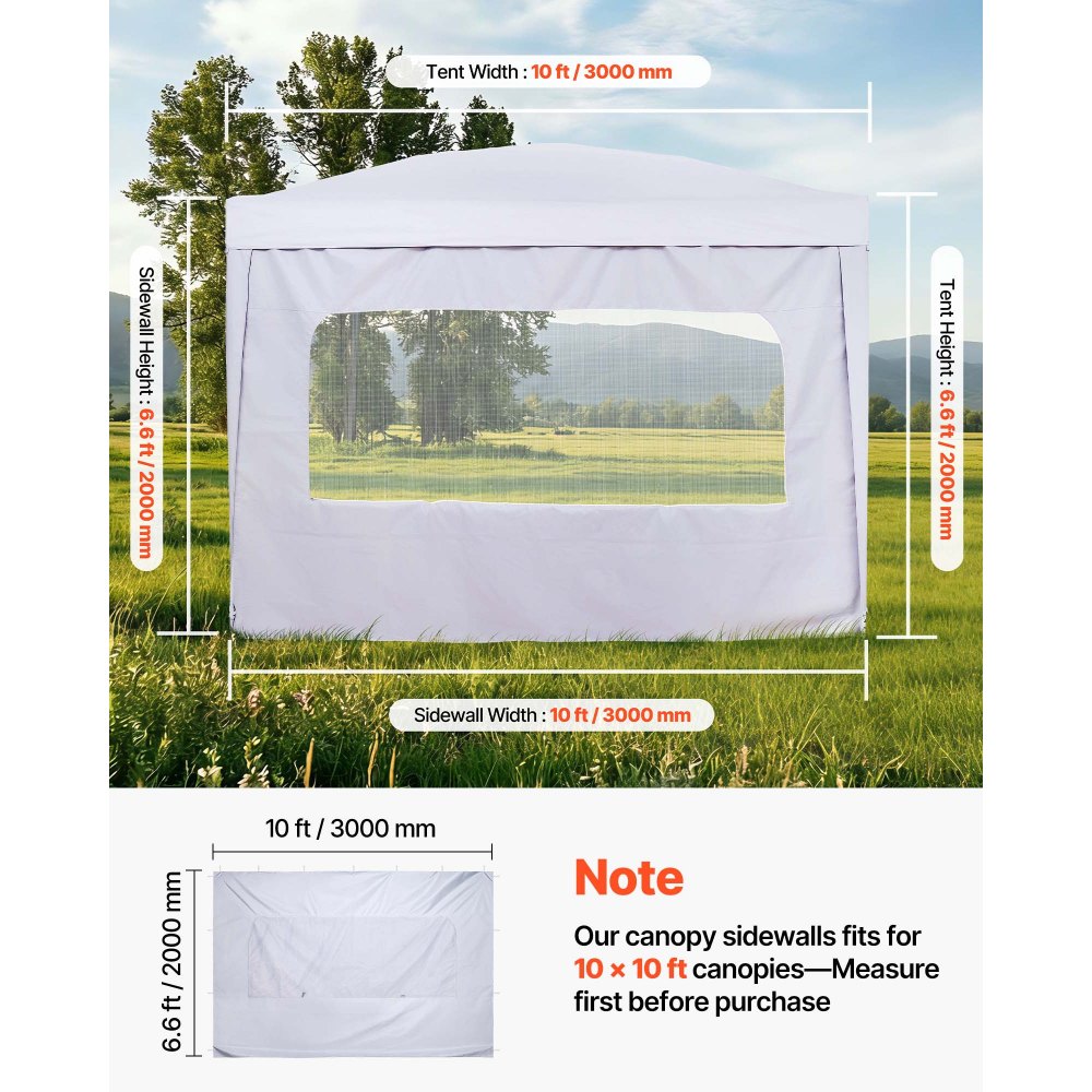 VEVOR Canopy Sidewalls, Fit for 10 x 10 ft Pop Up Canopy Tent, Tent Side Walls with Waterproof and Sunlight Protection Layer for Outdoor Event Tents, Vendor Booths, Camping (1 Sidewall Only, White)
