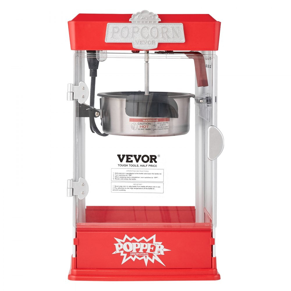 VEVOR Popcorn Maker, 480W Popcorn Popper Machine, 4 Oz Kettle Makes 1.5 Gallon per Batch, Tabletop Popcorn Maker, Includes 3 Scoops, Movie Theater Style, Red