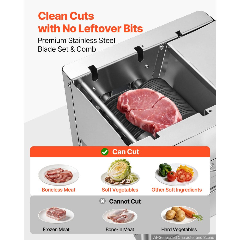 VEVOR Meat Cutting Machine, 350 Lb/H 550W Meat Slicer, 3.5mm Blade Shredder for Kitchen, Restaurant, and Supermarket, 3.5mm Heavy Duty Stainless Steel Blade Shredder, Electric Commercial Food Slicers