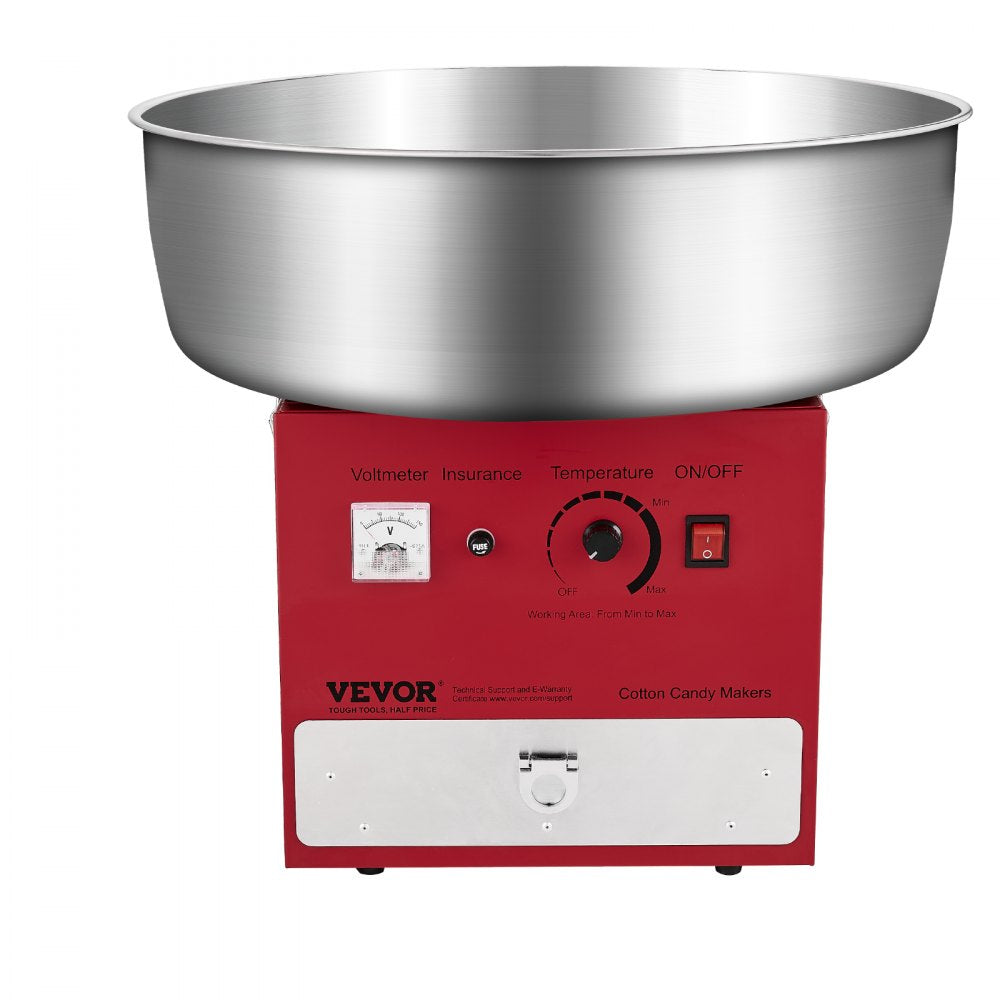 VEVOR Electric Cotton Candy Machine, 1000W Commercial Candy Floss Maker with 20.5 in Stainless Steel Bowl, Sugar Scoop, and Drawer, Easy Home Use, Perfect for Kids Birthday, Family Party, Red