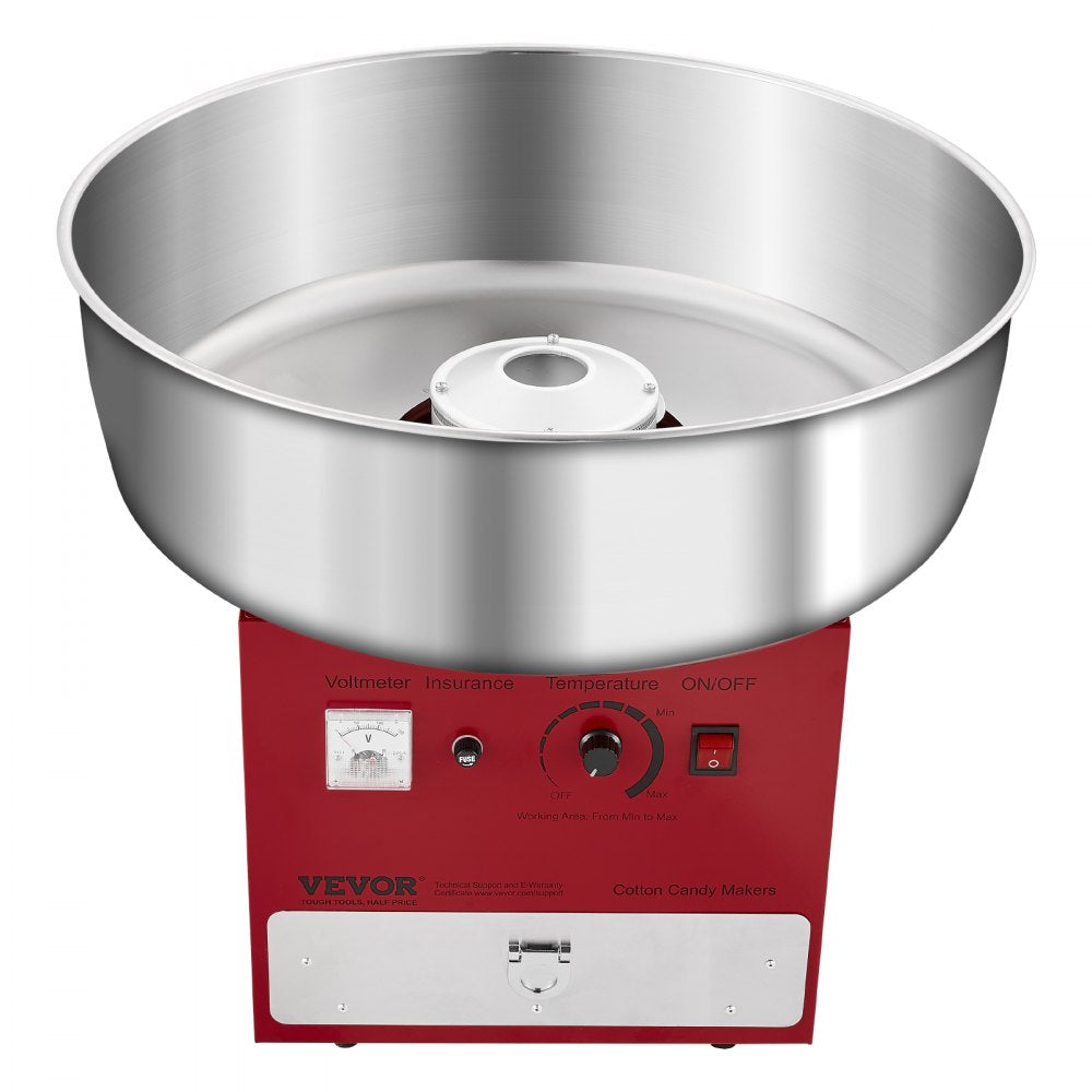VEVOR Electric Cotton Candy Machine, 1000W Commercial Candy Floss Maker with 20.5 in Stainless Steel Bowl, Sugar Scoop, and Drawer, Easy Home Use, Perfect for Kids Birthday, Family Party, Red