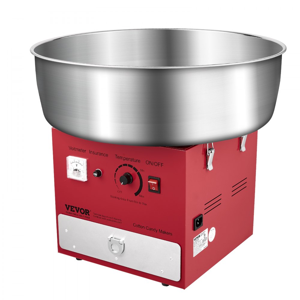 VEVOR Electric Cotton Candy Machine, 1000W Commercial Candy Floss Maker with 20.5 in Stainless Steel Bowl, Sugar Scoop, and Drawer, Easy Home Use, Perfect for Kids Birthday, Family Party, Red