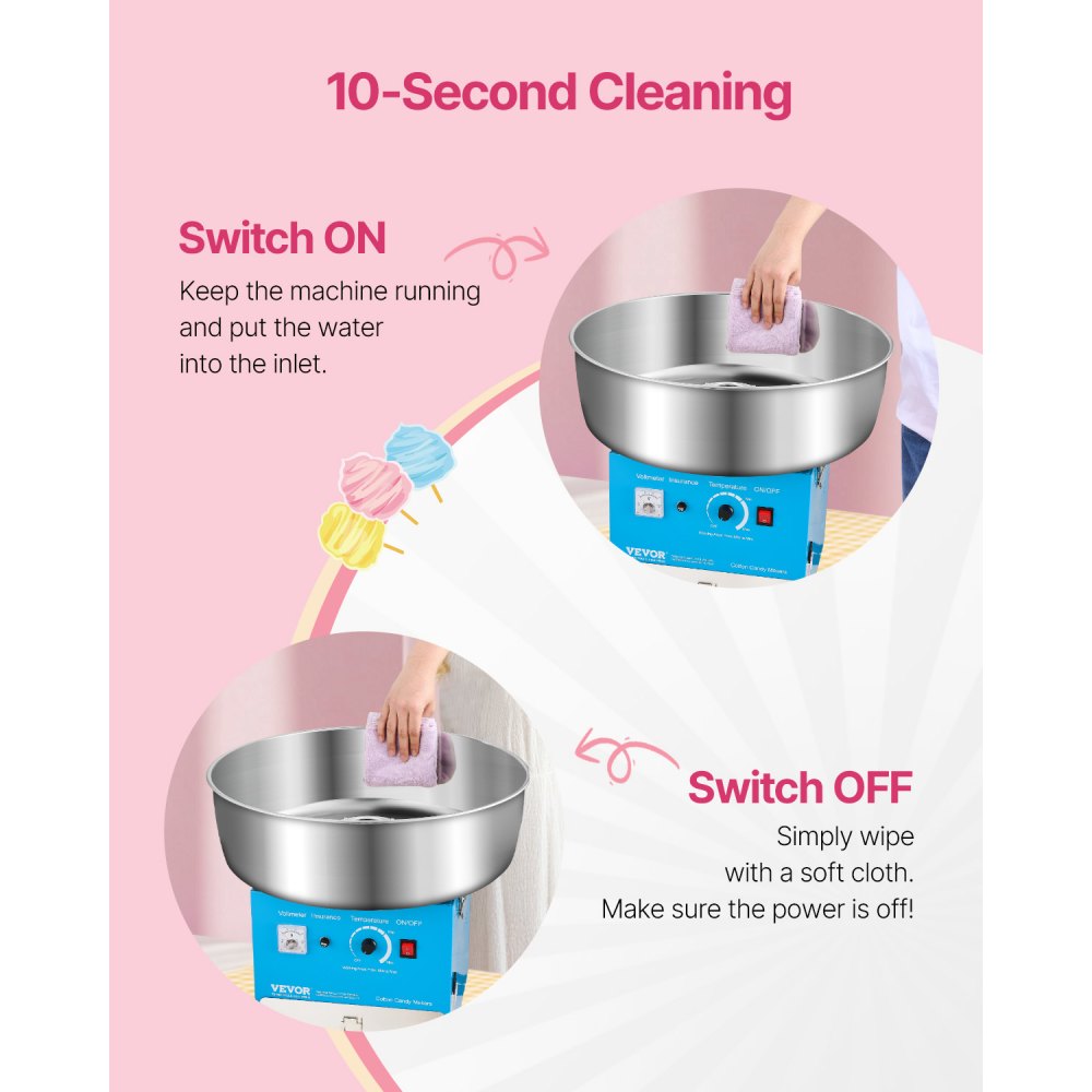 VEVOR Electric Cotton Candy Machine, 1000W Commercial Candy Floss Maker with 20.5 in Stainless Steel Bowl, Sugar Scoop, and Drawer, Easy Home Use, Perfect for Kids Birthday, Family Party, Blue