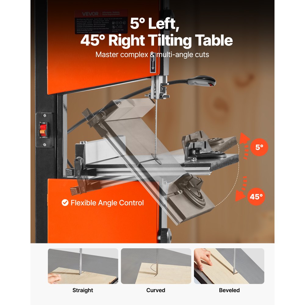VEVOR Benchtop Band Saw - 5° Left / 45° Right Tilting Table