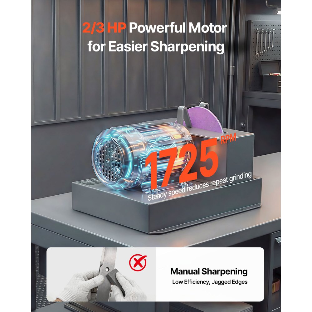 VEVOR Lawn Mower Blade Sharpener, 2/3HP Lawnmower Blade Grinder with 7" Ceramic Grinding Wheel  and Balancer, 30° or 40° Blade Sharpening Machine for High Lift, Low Lift, Gator & Flat Blades