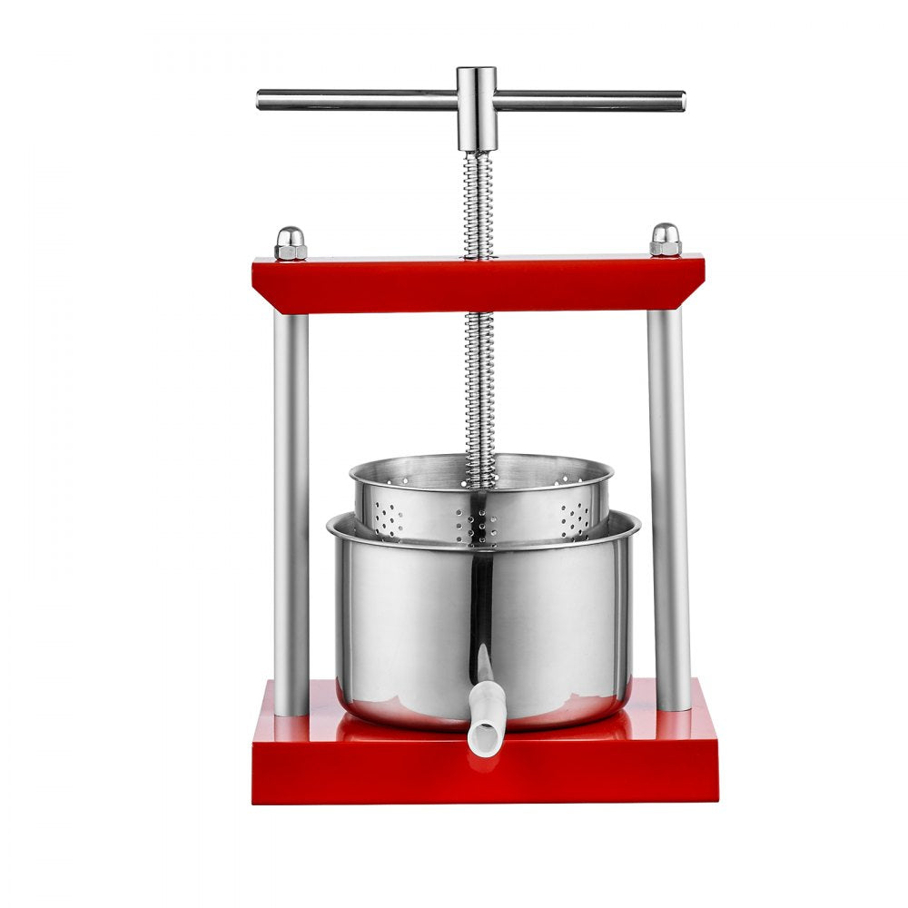 VEVOR Fruit Wine Press, 0.88 Gallon/3.36L, 2 Stainless Steel Barrels, Manual Juice Maker, Cider Apple Grape Tincture Vegetables Honey Olive Oil Making Press with T-Handle for Outdoor, Kitchen and Home