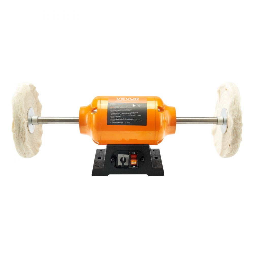 VEVOR 1/2HP Bench Buffer Polisher, 8-inch Bench Polishing Buffing Machine, 1725RPM/3450RPM Dual Speed Benchtop Polisher with 2PCS Cotton Wheels & Cast Iron Base for Metal, Jewelry, Wood Polishing