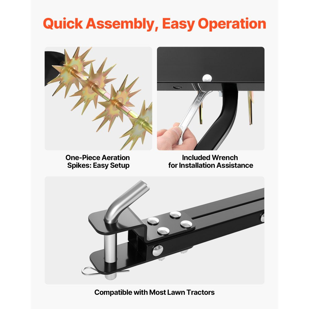 VEVOR Tow Behind Plug Aerator, 32 in Lawn Spike Aerator with Universal Hitch, Heavy Duty & Rust-Resistant, Pull Behind Spike Aerator Tool with Folded Edge Tray, for Farmland & Garden Tractors