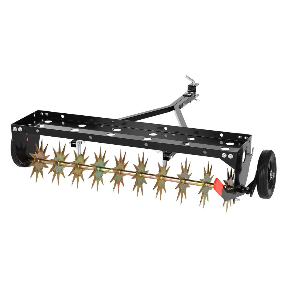VEVOR Tow Behind Plug Aerator, 40 in Lawn Spike Aerator with Universal Hitch, 150lbs Weight Capacity, Heavy Duty  & Rust-Resistant, Pull Behind Aeration Tool with Tray for Farmland & Garden Tractors