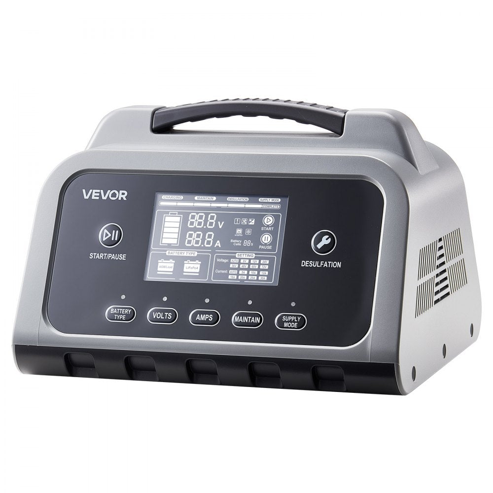 VEVOR Smart Battery Charger, 12A, 6V 12V 24V 36V 48V Lithium LiFePO4 Lead-Acid (Gel / AGM) Car Battery Charger, with LCD Display, Trickle Charging Maintainer Desulfator, for Car, Boat, Motorcycle