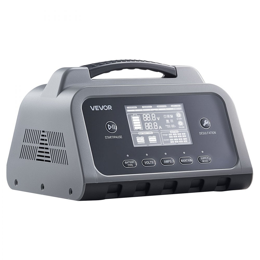 VEVOR Smart Battery Charger, 16A, 6V 12V 24V 36V 48V 60V 72V Lithium LiFePO4 Lead-Acid (Gel/AGM) Car Battery Charger, with LCD Display, Trickle Charging Maintainer Desulfator, for Car Boat Motorcycle