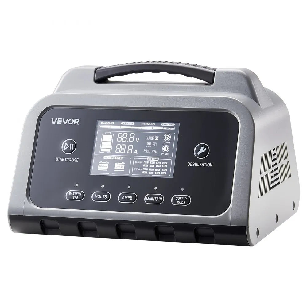 VEVOR Smart Battery Charger, 30A, 6V 12V 24V LiFePO4 Lead-Acid (Gel/AGM) Lithium Car Battery Charger, with LCD Display, Trickle Charging Maintainer Desulfator, for Car, Boat, Motorcycle, Lawn Mowers