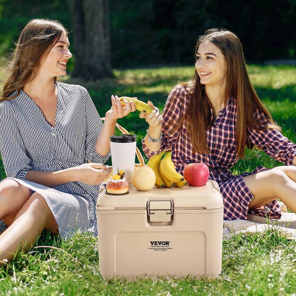 VEVOR Portable Cooler, 16.5 QT Hard Cooler with Ice Retention, Heavy-Duty Handles and Cup Holder, Lightweight Rigid Material Insulated Portable Cooler, Suitable for Family Picnics and Short Trips