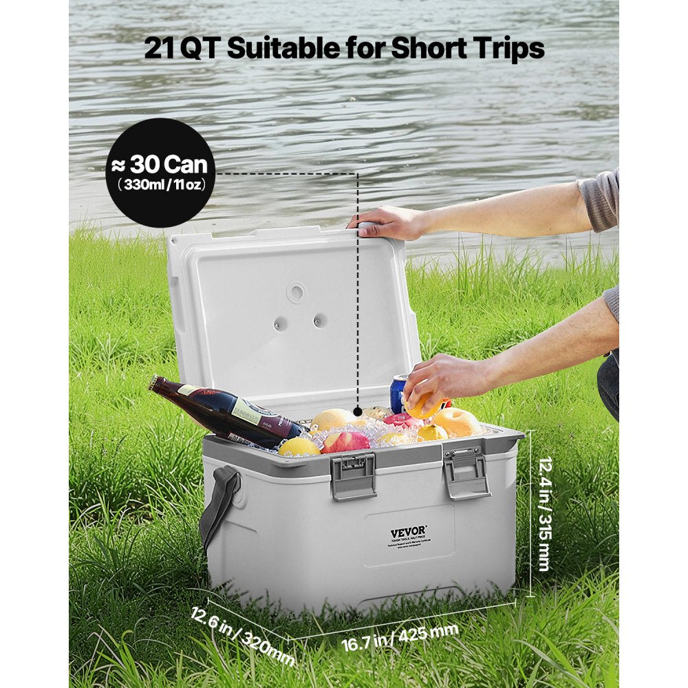 VEVOR Portable Cooler, 21 QT Hard Cooler with Ice Retention, Heavy-Duty Handles and Strap, Lightweight Rigid Material Insulated Portable Cooler, Suitable for Family Picnics and Short Trips