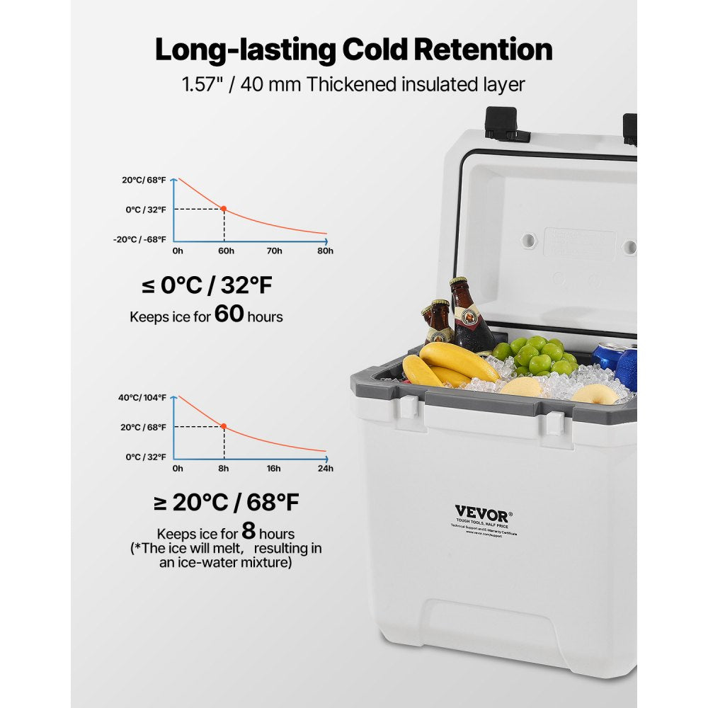 VEVOR Portable Cooler, 38 QT Hard Cooler with Ice Retention, Heavy-Duty Handles and Cup Holder, Lightweight Rigid Material Insulated Portable Cooler, Suitable for Family Picnics and Long Trips