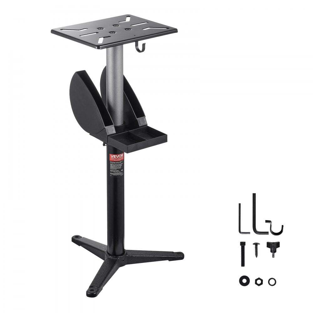 VEVOR Bench Grinder Stand, Bench Grinder Vise Floor Pedestal with 12" x 10" Mounting Plate, 5-Level Height Adjustable Pedestal Stand with Grinding Wheel Storage Compartment & Heavy-Duty Cast Iron Base