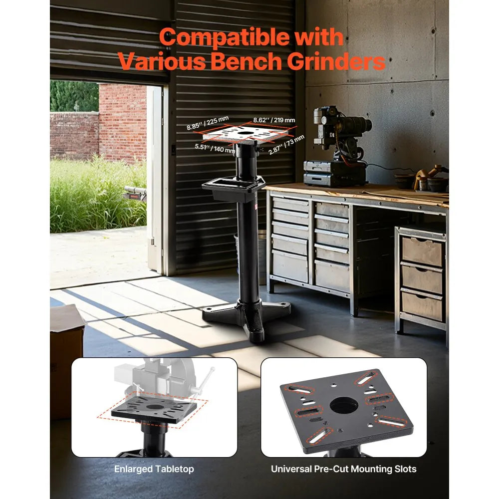 VEVOR Bench Grinder Stand, Heavy-Duty Bench Grinder and Vise Floor Pedestal with 10.6" x 10.6" Mounting Plate, Pre-Cut Mounting Slots & Water Pot, Compatible with Most Bench Grinders