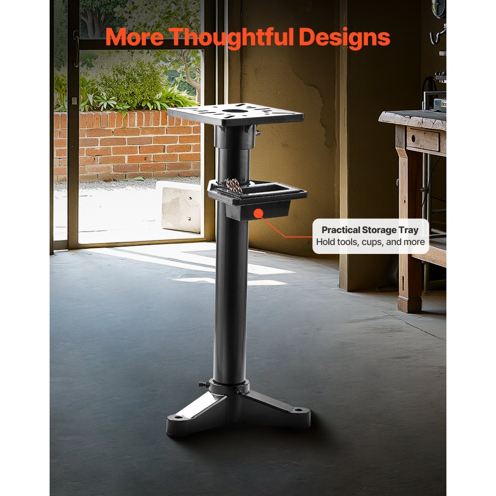 VEVOR Bench Grinder Stand, Heavy-Duty Bench Grinder and Vise Floor Pedestal with 10.6" x 10.6" Mounting Plate, Pre-Cut Mounting Slots & Water Pot, Compatible with Most Bench Grinders
