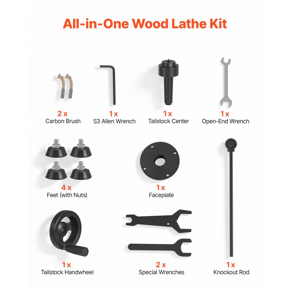 VEVOR Wood Lathe 1/3 HP 8" x 13" Mini Benchtop Wood Lathe Variable Speed, 150 to 3200 RPM, Woodworking Machine with Tool Rest, Wrenches, Feet, for Beginners DIY Enthusiasts Woodworking, Woodturning