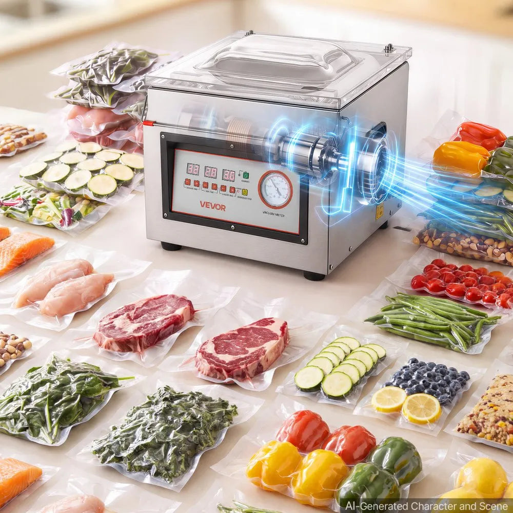 VEVOR Chamber Vacuum Sealer 2.2 Gal Chamber 12" Seal Bar Packing Machine, for Home Kitchen Use, 180W Commercial-Grade Oil Pump, Stainless Steel Food Packaging Machine for Meats, Marinades & Sous Vide