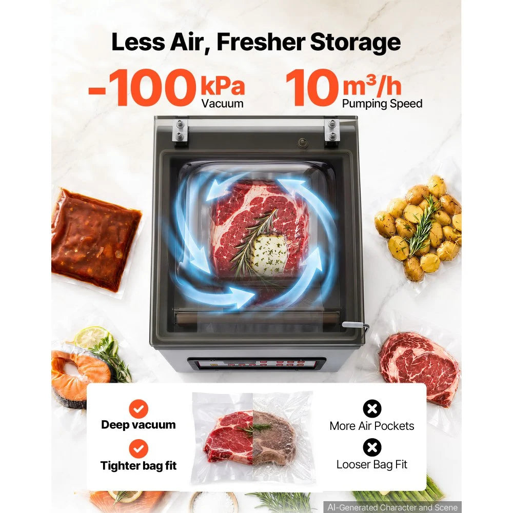 VEVOR Chamber Vacuum Sealer 3.1 Gal Chamber 12" Seal Bar Packing Machine, for Home Kitchen Use, 370W Commercial-Grade Oil Pump, Food Packaging Machine for Meats, Marinades, Mason Jar Kit & Sous Vide