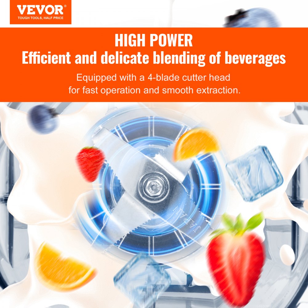 VEVOR Professional Blender with Shield, Commercial Countertop Blenders, 68 oz Plastic Jar Blender Combo, Stainless Steel 9 Speed & 5 Functions Blender, for Shakes, Smoothies, Peree, and Crush Ice, White