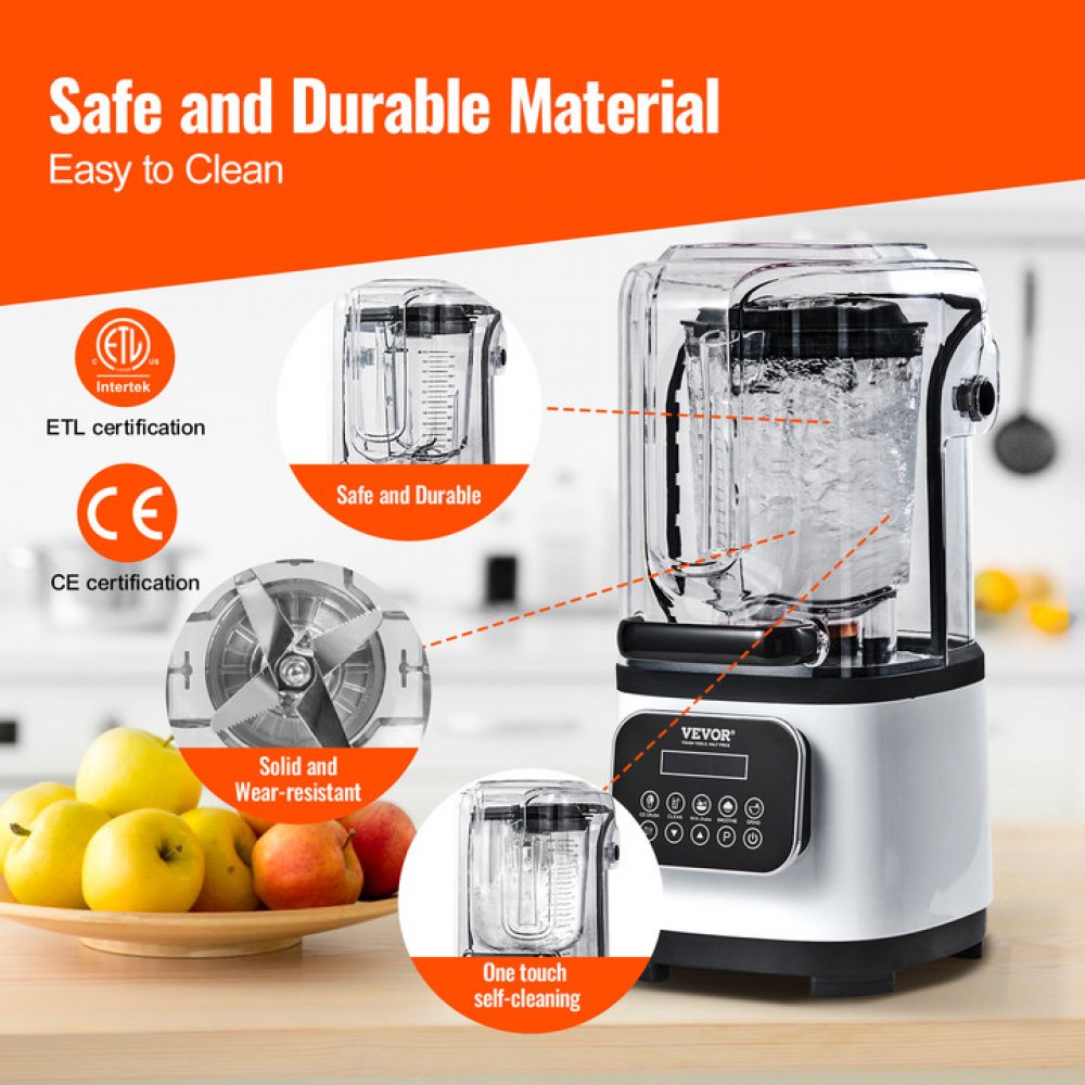 VEVOR Professional Blender with Shield, Commercial Countertop Blenders, 68 oz Plastic Jar Blender Combo, Stainless Steel 9 Speed & 5 Functions Blender, for Shakes, Smoothies, Peree, and Crush Ice, White