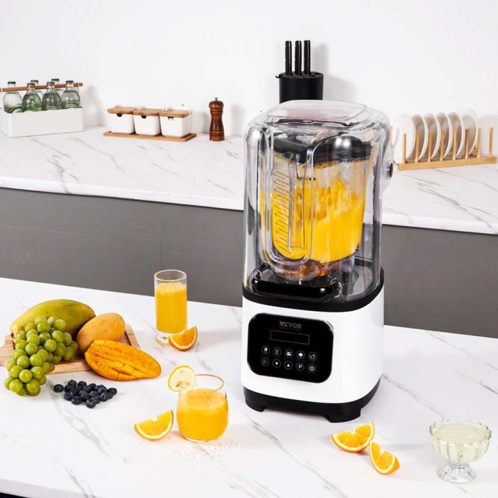 VEVOR Professional Blender with Shield, Commercial Countertop Blenders, 68 oz Plastic Jar Blender Combo, Stainless Steel 9 Speed & 5 Functions Blender, for Shakes, Smoothies, Peree, and Crush Ice, White
