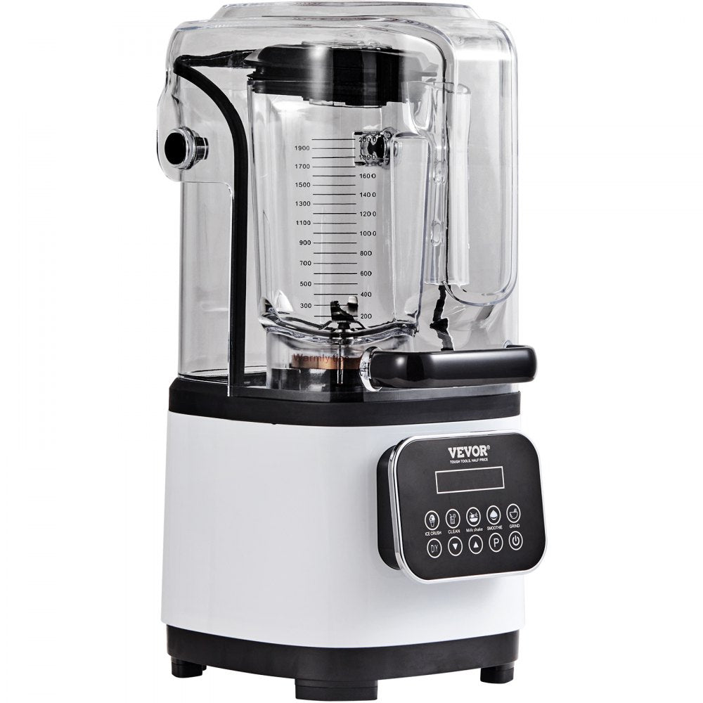 VEVOR Professional Blender with Shield, Commercial Countertop Blenders, 68 oz Plastic Jar Blender Combo, Stainless Steel 9 Speed & 5 Functions Blender, for Shakes, Smoothies, Peree, and Crush Ice, White