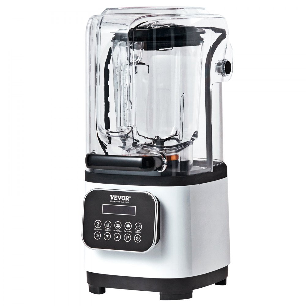 VEVOR Professional Blender with Shield, Commercial Countertop Blenders, 68 oz Plastic Jar Blender Combo, Stainless Steel 9 Speed & 5 Functions Blender, for Shakes, Smoothies, Peree, and Crush Ice, White