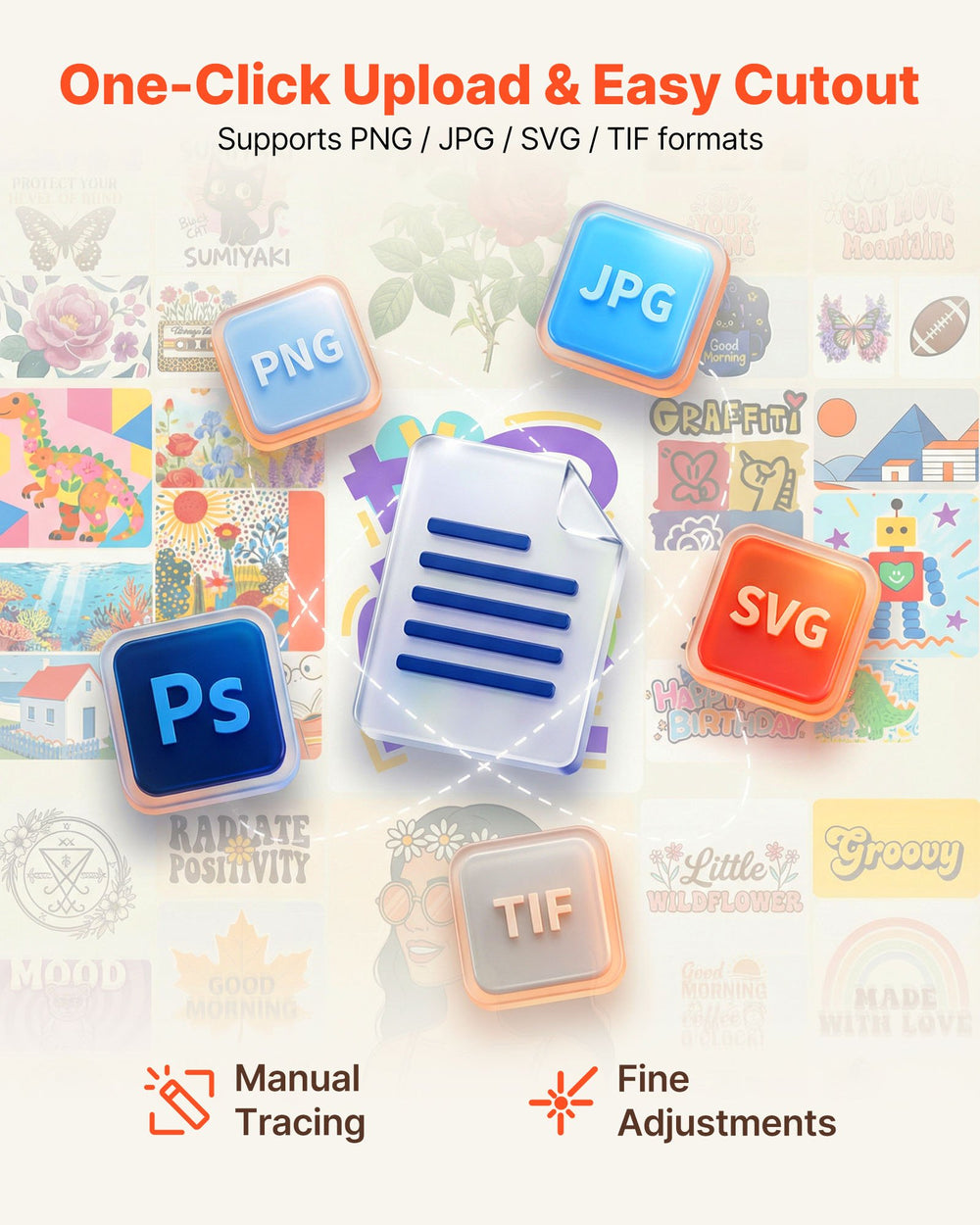 One-click upload and easy cutout - supports PNG JPG SVG TIF formats