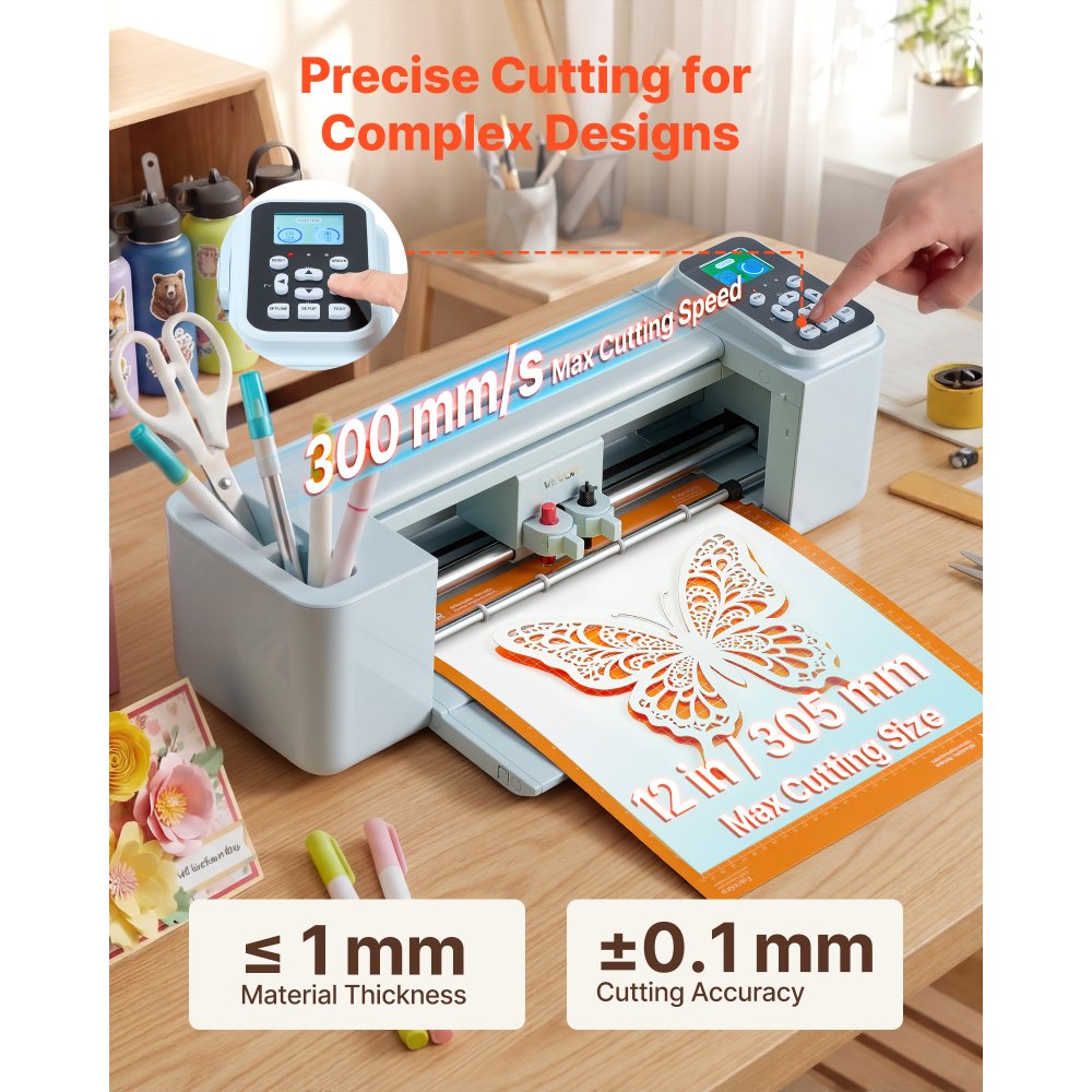VEVOR Vinyl Cutting Machine, 12 in, Button-Controlled Vinyl Cutter, 20000+ Built-in Design Resources, Compatible with Mac, Windows, Android and iOS, for Creating Customized Crafts Cards, Home Decor