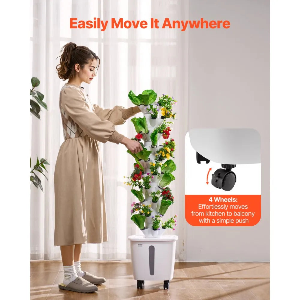 VEVOR Hydroponic Growing System, 50 Pods Vertical 10 Tiers Hydroponic Tower, Rolling Hydronic Garden with Water Pump & Wheels, Indoor Plants Germination Kit for Herbs Fruits & Vegetables