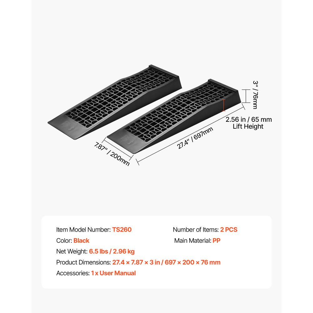 VEVOR Car Ramps, 2 PCS 20000 lbs GVW Capacity, 2.56 in Lift Height, Portable Low Profile Car Service Ramps for Home Garage Maintenance & Oil Changes, Heavy Duty for Low Chassis Vehicle & Support Jack