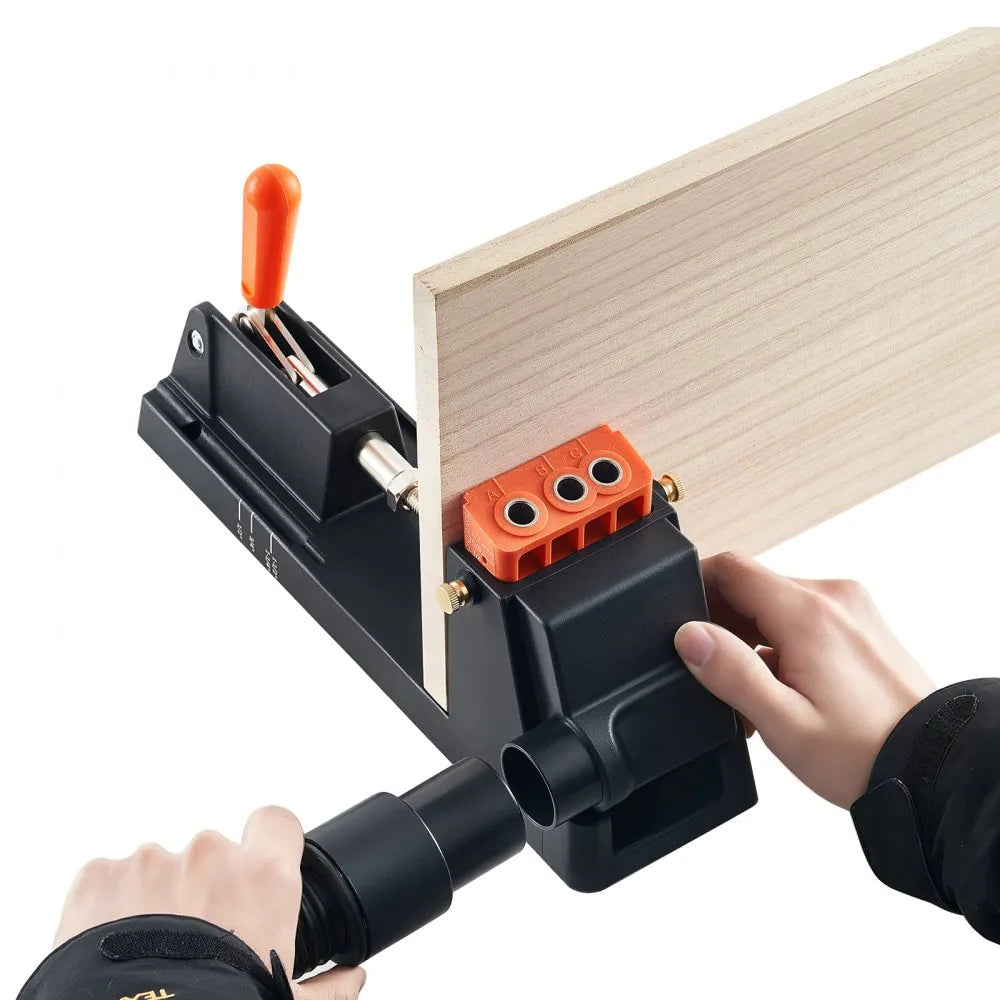 VEVOR Pocket Hole Jig Kit, 1/2" to 1-1/2" Adjustable, Lightweight Jig Pocket Hole System with Dust Collection Adapter, Detachable Guide Block, Drill Bit, Stop Collar, Easy Adjusting, for Woodworking