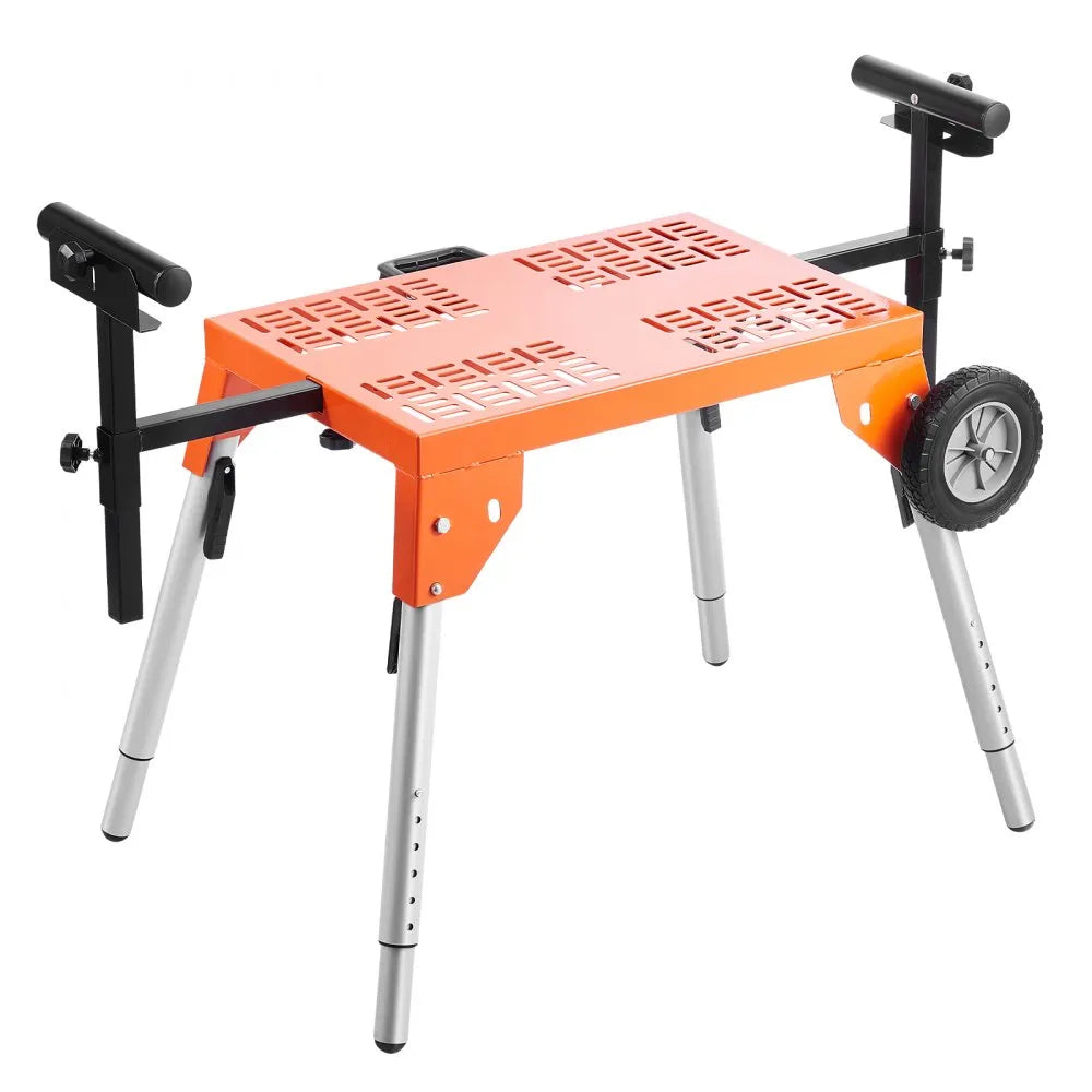 VEVOR Miter Saw Stand with Tabletop and Wheels, 330lbs Load Capacity Steel Collapsible Rolling Stand for Miter Saw, Adjustable Height and Length, Portable Compact and Folding Miter Saw Stand