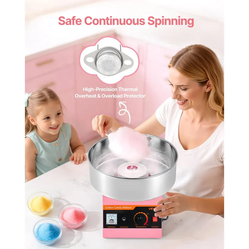 VEVOR Cotton Candy Machine Commercial, 1000W Electric Candy Floss Maker, Easy Use with 15 inch Stainless Steel Bowl and Sugar Scoop, Makes Hard Candy for Home Kids Birthday, Family Party, Pink