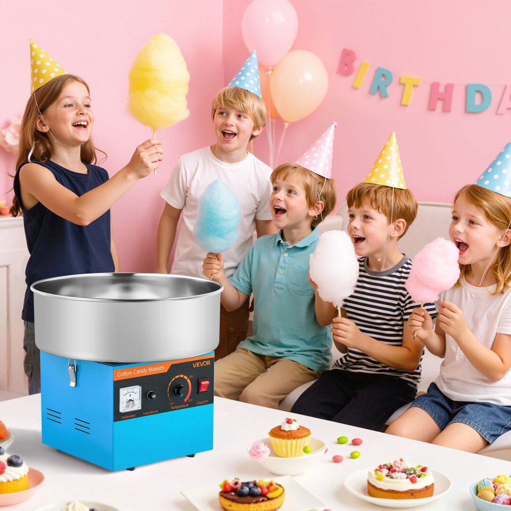 VEVOR Cotton Candy Machine Commercial, 1000W Electric Candy Floss Maker, Easy Use with 15 inch Stainless Steel Bowl and Sugar Scoop, Makes Hard Candy for Home Kids Birthday, Family Party, Blue