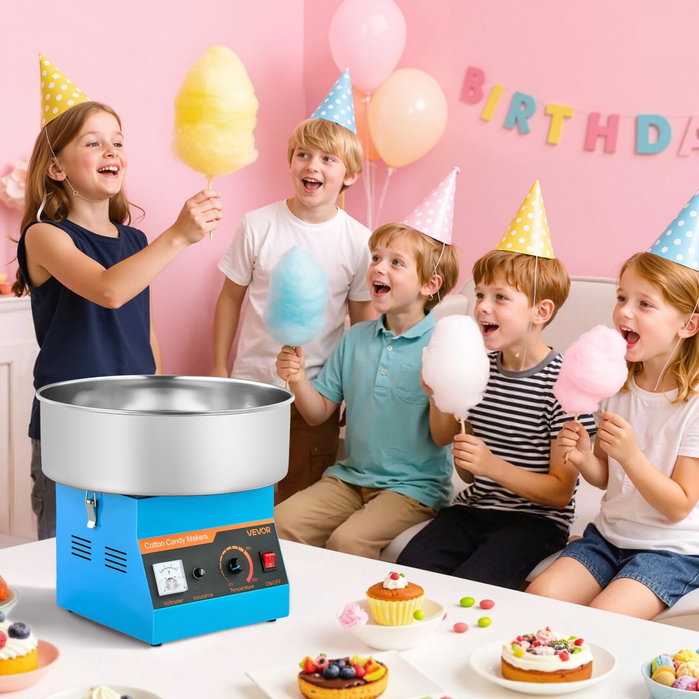 VEVOR Cotton Candy Machine Commercial, 1000W Electric Candy Floss Maker, Easy Use with 15 inch Stainless Steel Bowl and Sugar Scoop, Makes Hard Candy for Home Kids Birthday, Family Party, Blue
